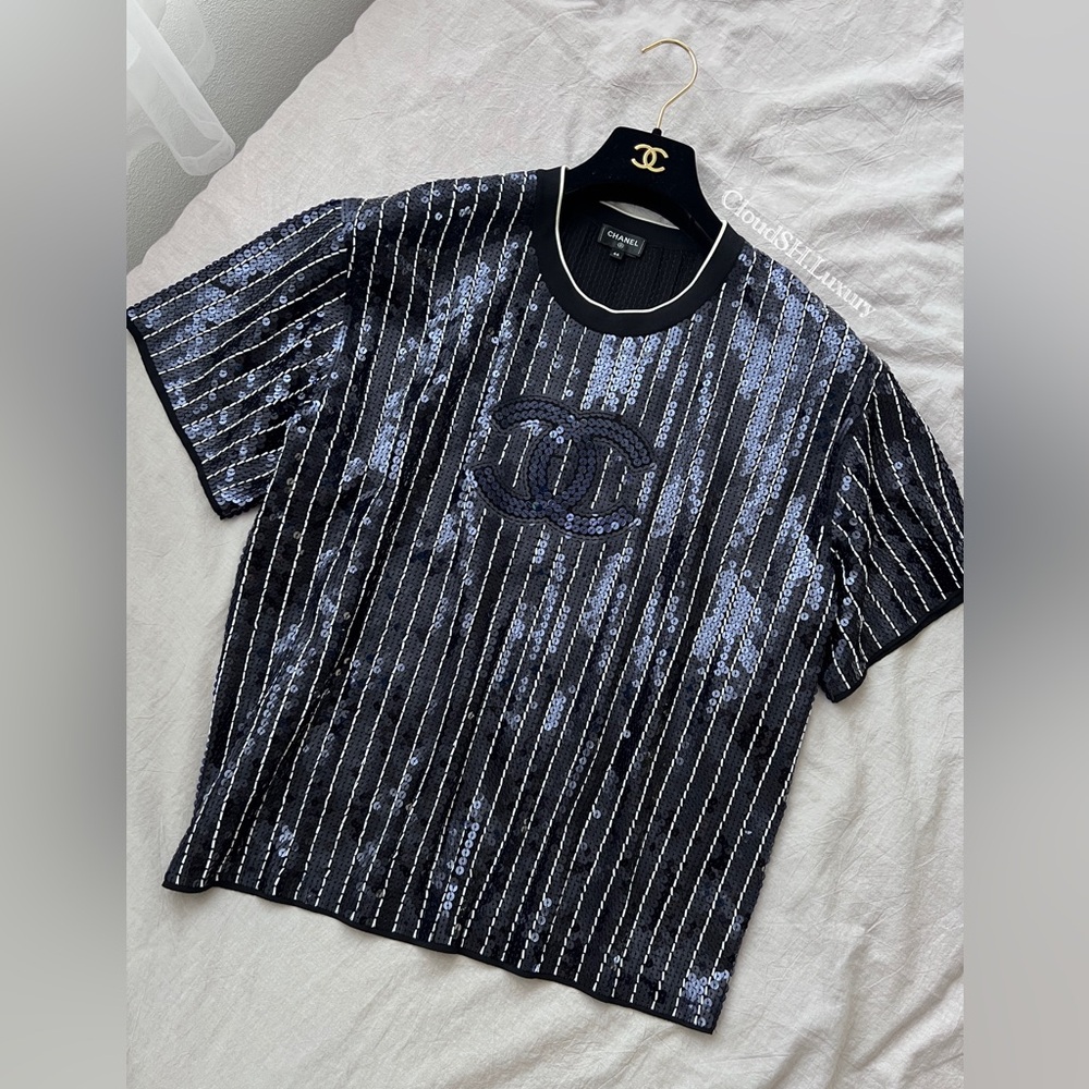 Auth Chanel 23s Sequin CC Logo Top P74612 - Size 44